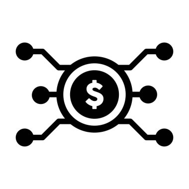 Varlık ve cüzdan için dijital işlemler için dijital para birimi ikonu vektör sembolü düz renk glifli resimleme