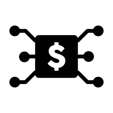 Varlık ve cüzdan için dijital işlemler için dijital dolar simgesi vektör para birimi düz renk glifli resimleme