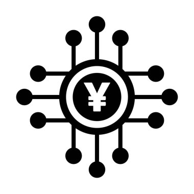 Varlık ve cüzdan için dijital işlemler için düz renkli bir resim çiziminde dijital Yuan işaret simgesi vektör para birimi sembolü