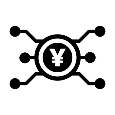 Varlık ve cüzdan için dijital işlemler için düz renkli bir resim çiziminde dijital Yen simgesi vektör para birimi sembolü