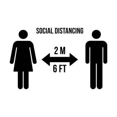 Güvenli mesafeyi koruma sembolü sosyal uzaklık ikonu vektör sembolü bir kabartma resimleme içinde