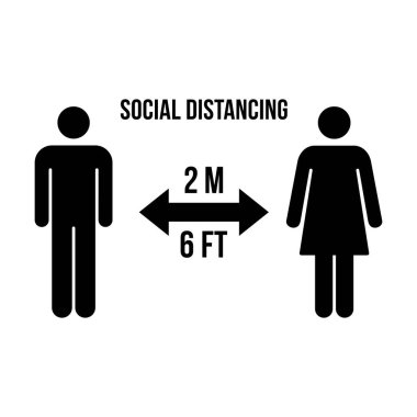 Güvenli mesafeyi koruma sembolü sosyal uzaklık ikonu vektör sembolü bir kabartma resimleme içinde