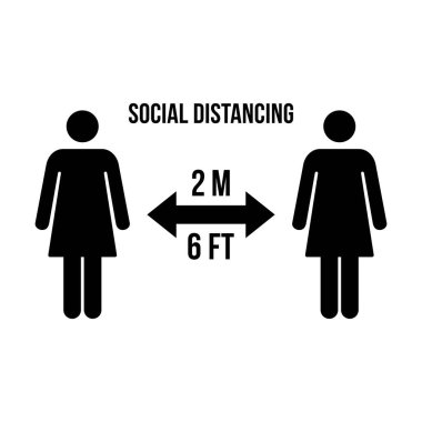 Güvenli mesafeyi koruma sembolü sosyal uzaklık ikonu vektör sembolü bir kabartma resimleme içinde