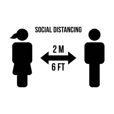 Güvenli mesafeyi koruma sembolü sosyal uzaklık ikonu vektör sembolü bir kabartma resimleme içinde