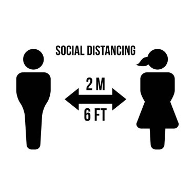 Güvenli mesafeyi koruma sembolü sosyal uzaklık ikonu vektör sembolü bir kabartma resimleme içinde