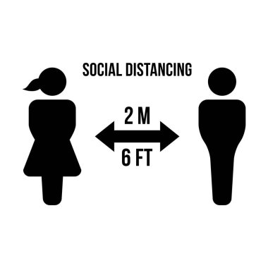 Güvenli mesafeyi koruma sembolü sosyal uzaklık ikonu vektör sembolü bir kabartma resimleme içinde