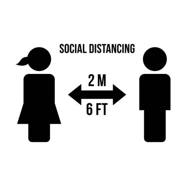 Güvenli mesafeyi koruma sembolü sosyal uzaklık ikonu vektör sembolü bir kabartma resimleme içinde
