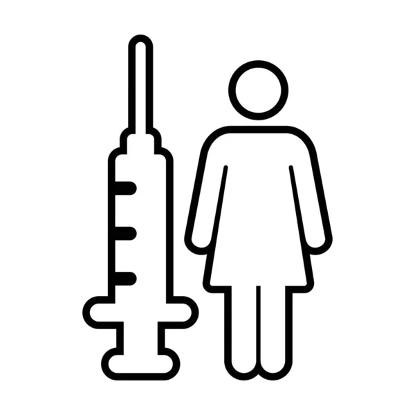 Icône Vaccination Vecteur Avec Seringue Injection Vaccin Symbole Personne Féminine — Image vectorielle