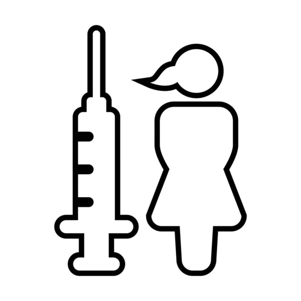 Icône Vaccination Vecteur Avec Seringue Injection Vaccin Symbole Personne Féminine — Image vectorielle