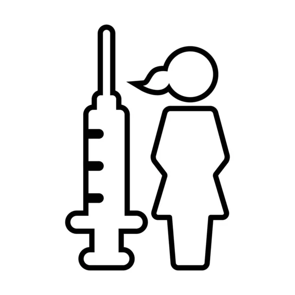 Vettore Dell Icona Vaccinazione Con Siringa Iniezione Vaccino Simbolo Femminile — Vettoriale Stock