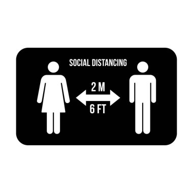 Sosyal uzaklık simgesi vektörü güvenli uzaklık işaretini bir kabartma resim çiziminde tut