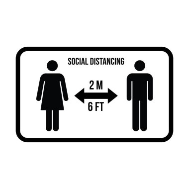 Sosyal uzaklık simgesi vektörü güvenli uzaklık işaretini bir kabartma resim çiziminde tut