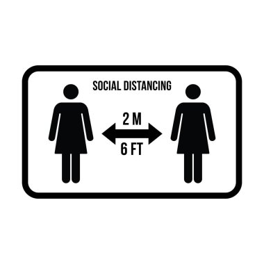 Sosyal uzaklık simgesi vektörü güvenli uzaklık işaretini bir kabartma resim çiziminde tut