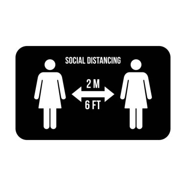 Sosyal uzaklık simgesi vektörü güvenli uzaklık işaretini bir kabartma resim çiziminde tut