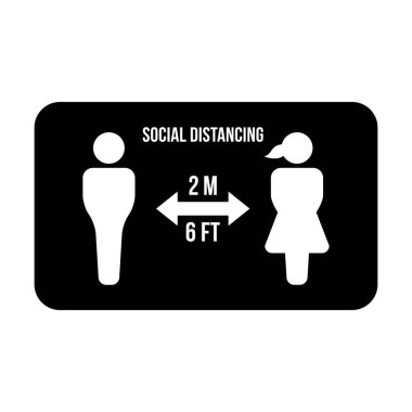 Sosyal uzaklık simgesi vektörü güvenli uzaklık işaretini bir kabartma resim çiziminde tut