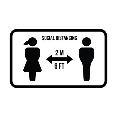 Sosyal uzaklık simgesi vektörü güvenli uzaklık işaretini bir kabartma resim çiziminde tut