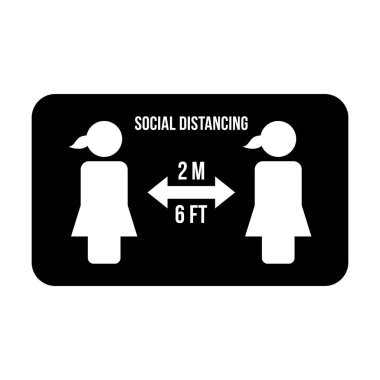 Sosyal uzaklık simgesi vektörü güvenli uzaklık işaretini bir kabartma resim çiziminde tut