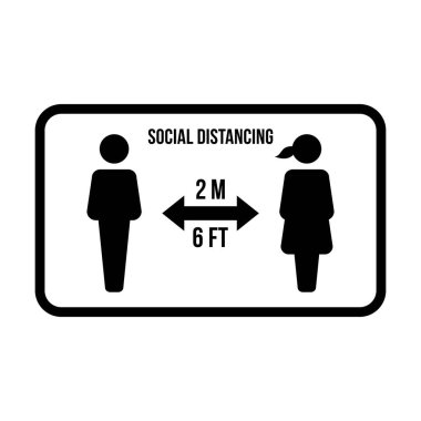 Sosyal uzaklık simgesi vektörü güvenli uzaklık işaretini bir kabartma resim çiziminde tut