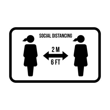 Sosyal uzaklık simgesi vektörü güvenli uzaklık işaretini bir kabartma resim çiziminde tut