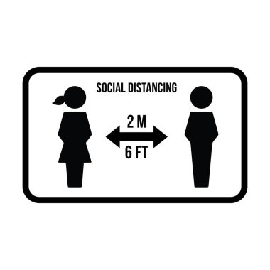 Sosyal uzaklık simgesi vektörü güvenli uzaklık işaretini bir kabartma resim çiziminde tut