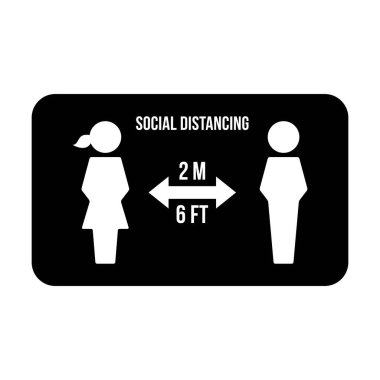 Sosyal uzaklık simgesi vektörü güvenli uzaklık işaretini bir kabartma resim çiziminde tut