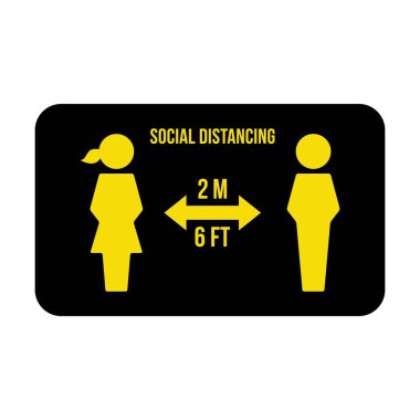 Sosyal uzaklık simgesi vektörü güvenli uzaklık işaretini bir kabartma resim çiziminde tut