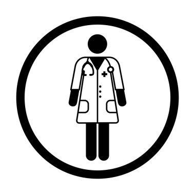 Tıbbi ikon kadın doktor profili avatarı, Glyph Pictogram illüstrasyonunda danışmanlık için stetoskop kullanıyor.