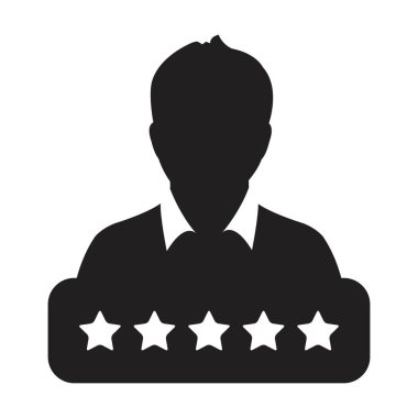 Sosyal kredi sistemi simgesi 5 yıldız derecelendirme vektörü erkek kullanıcı profili Avatar sembolü