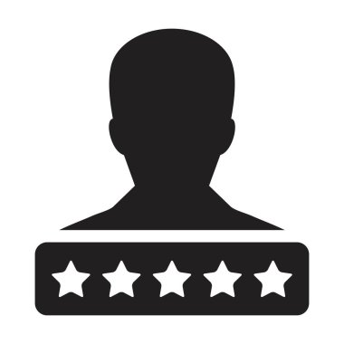 Sosyal kredi puanı sistemi vektörü erkek kullanıcı profili Avatar sembolü için 5 Yıldız derecelendirme simgesi