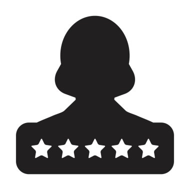 Sosyal puan simgesi 5 yıldız derecelendirme vektörü kadın kullanıcı profili avatar sembolü