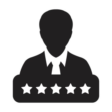 Sosyal puan simgesi 5 yıldız derecelendirme vektörü erkek kullanıcı profili Avatar sembolü