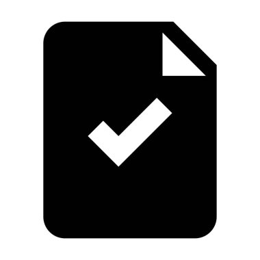 Document icon vector with tick check mark for business and finance in a glyph pictogram illustration