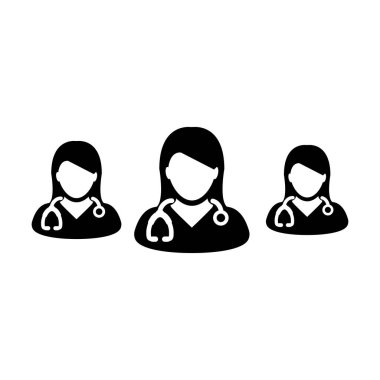 Tıbbi ve sağlık danışmanlığı için doktor ikon vektör grubu kişisi kadın profil avatarı