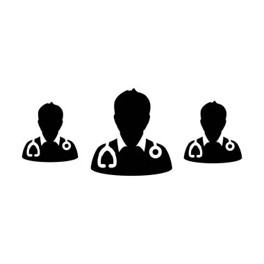 Erkek tıbbi uzman profil avatarından oluşan hemşire ikon vektör grubu bir glifli resim çiziminde sağlık tedavisi için