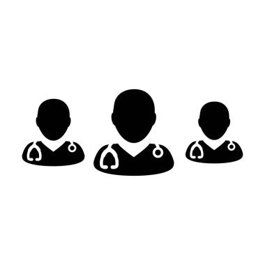 Doktor Simgesi - Stetoskop Glyph Pictogram Vektör illüstrasyonlu Erkek Doktorlar Grubu