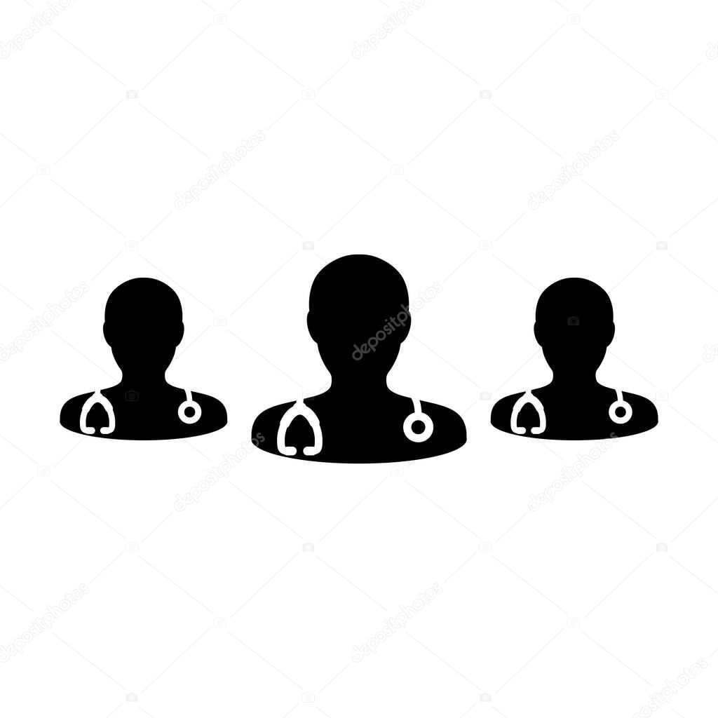 Health icon vector group of male doctors person profile avatar for medical and health consultation in a glyph pictogram illustration