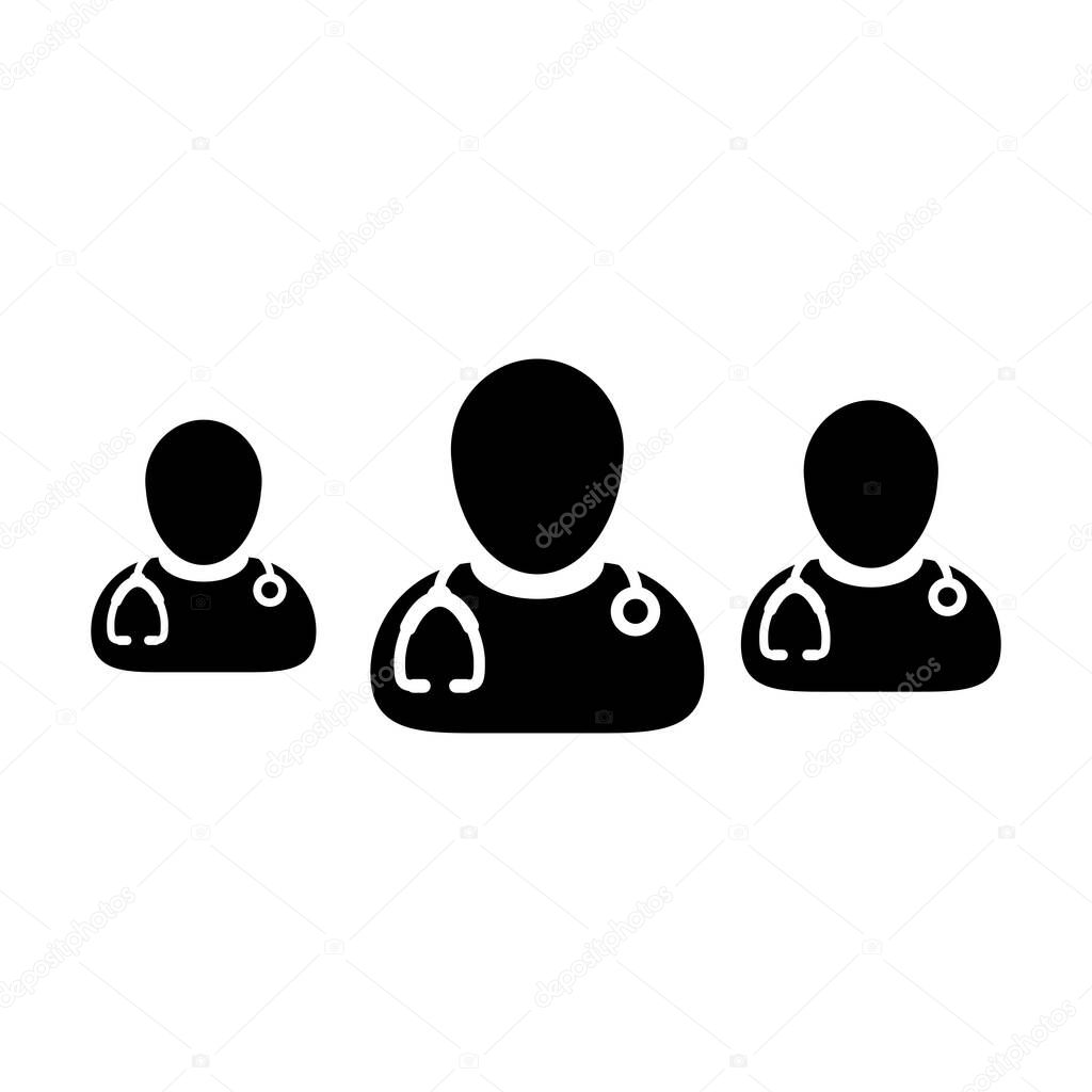 Hospital icon vector group of male doctors person profile avatar for medical and health consultation in a glyph pictogram illustration