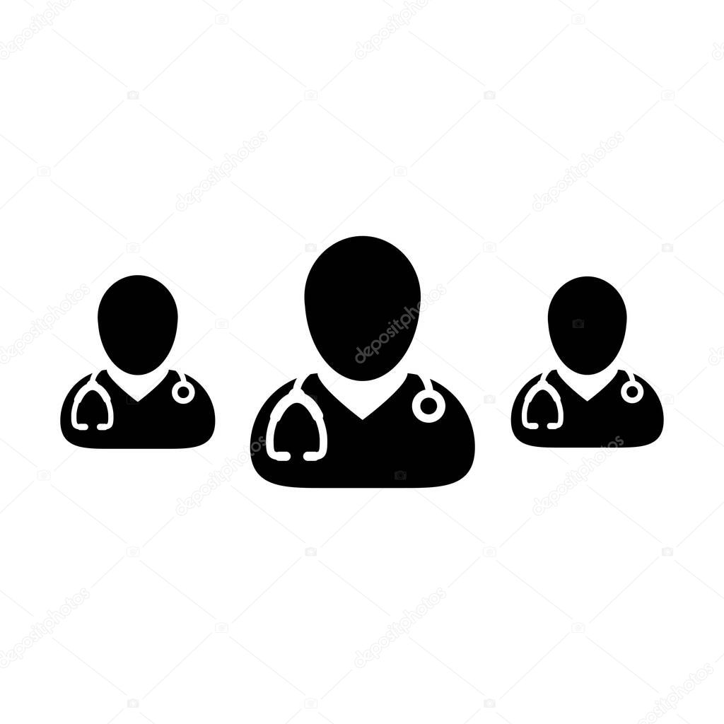 Health consultation icon vector group of male doctors person profile avatar for medical and healthcare in a glyph pictogram illustration