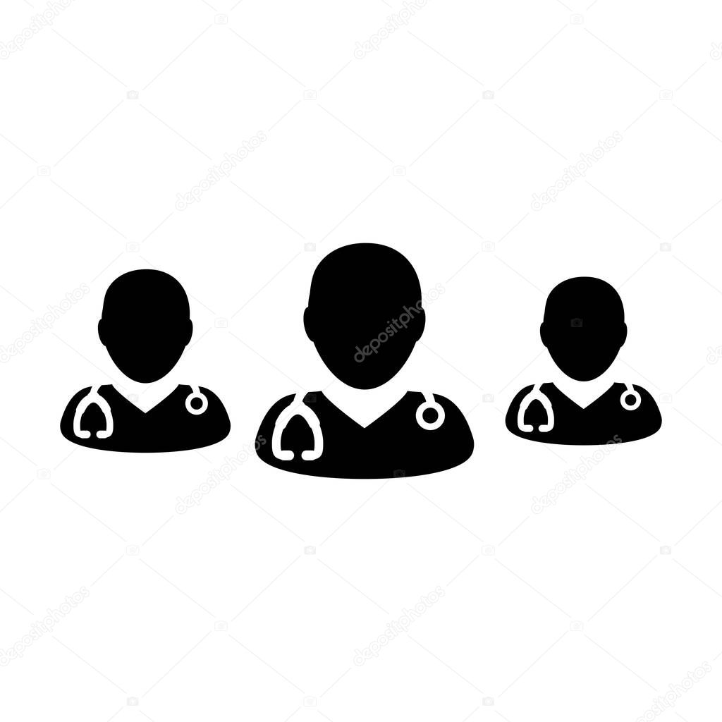Doctor Icon - Group of Male Physicians With Stethoscope Glyph Pictogram Vector illustration