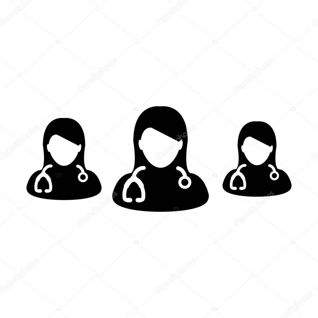 Health consultation icon vector group of female doctors person profile avatar for medical and healthcare in a glyph pictogram illustration