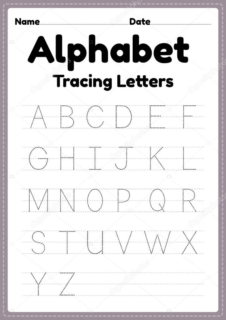 Tracing letters alphabet worksheet for kindergarten and preschool kids for handwriting practice and educational activities in a printable page.