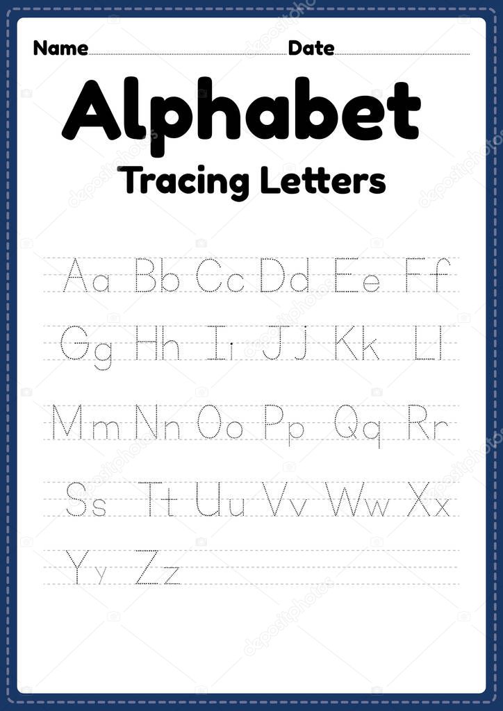 abc worksheet of tracing alphabet letters for kindergarten and preschool kids for handwriting practice and educational activities in a printable page.