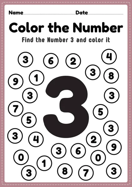 Sayı çizelgesi, 3 numaralı matematik boyama aktiviteleri anaokulu ve anaokulu çocukları için basılabilir bir sayfada temel matematik becerilerini öğrenmeleri için..