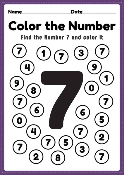 Matematik hazırlık ödevleri, anaokulu ve anaokulu öğrencilerinin basılabilir bir sayfada temel matematik becerilerini öğrenmeleri için 7 numaralı boyama matematik aktiviteleri.