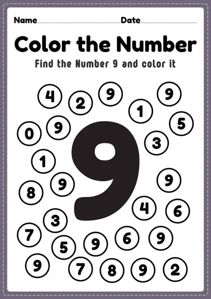 Anzahl Arbeitsblätter Für Vorschulkinder Zahl Färbung Mathematischer Aktivitäten Für Kindergartenkinder — Stockvektor