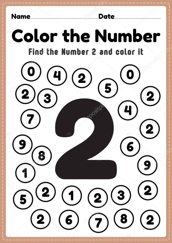 Math worksheet, number 2 worksheet coloring maths activities for preschool and kindergarten kids to learn basic mathematics skills in a printable page.