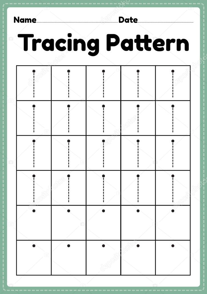 Tracing pattern standing lines worksheet for kindergarten, preschool and Montessori school kids to improve handwriting practice activities in a printable page.