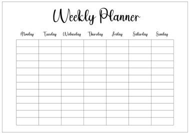 Weekly planner for organized production schedule, clean and simple task list document. 