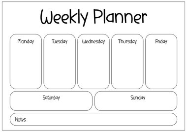 Weekly planner for organized production schedule, clean and simple task list document. 