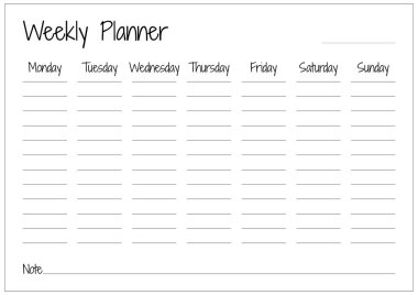 Weekly planner for organized production schedule, clean and simple task list document. 